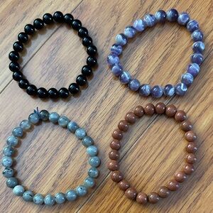 NATURAL GEMS * CRYSTAL BRACELETS ✨ AMETHYST, LABRADORITE, ONYX & GOLDSTONE